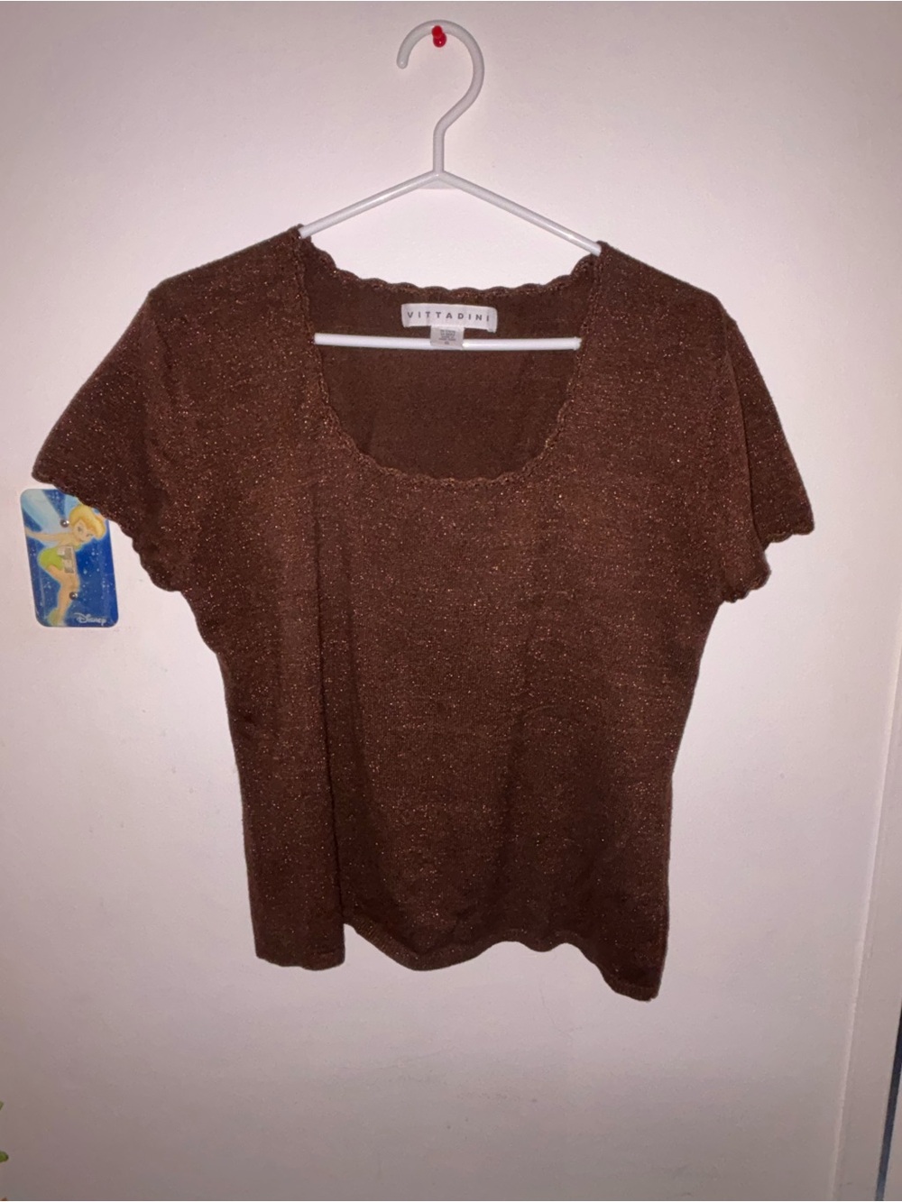 Brown Sparkle Short Sleeve Knit Top
